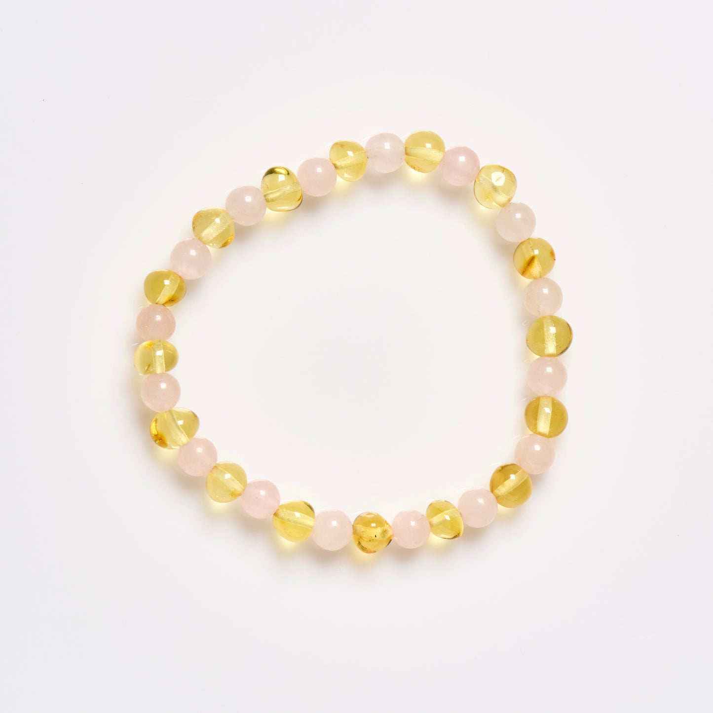 Baltic Amber & Gemstone Bracelet - Honey + Rose Quartz - Adult