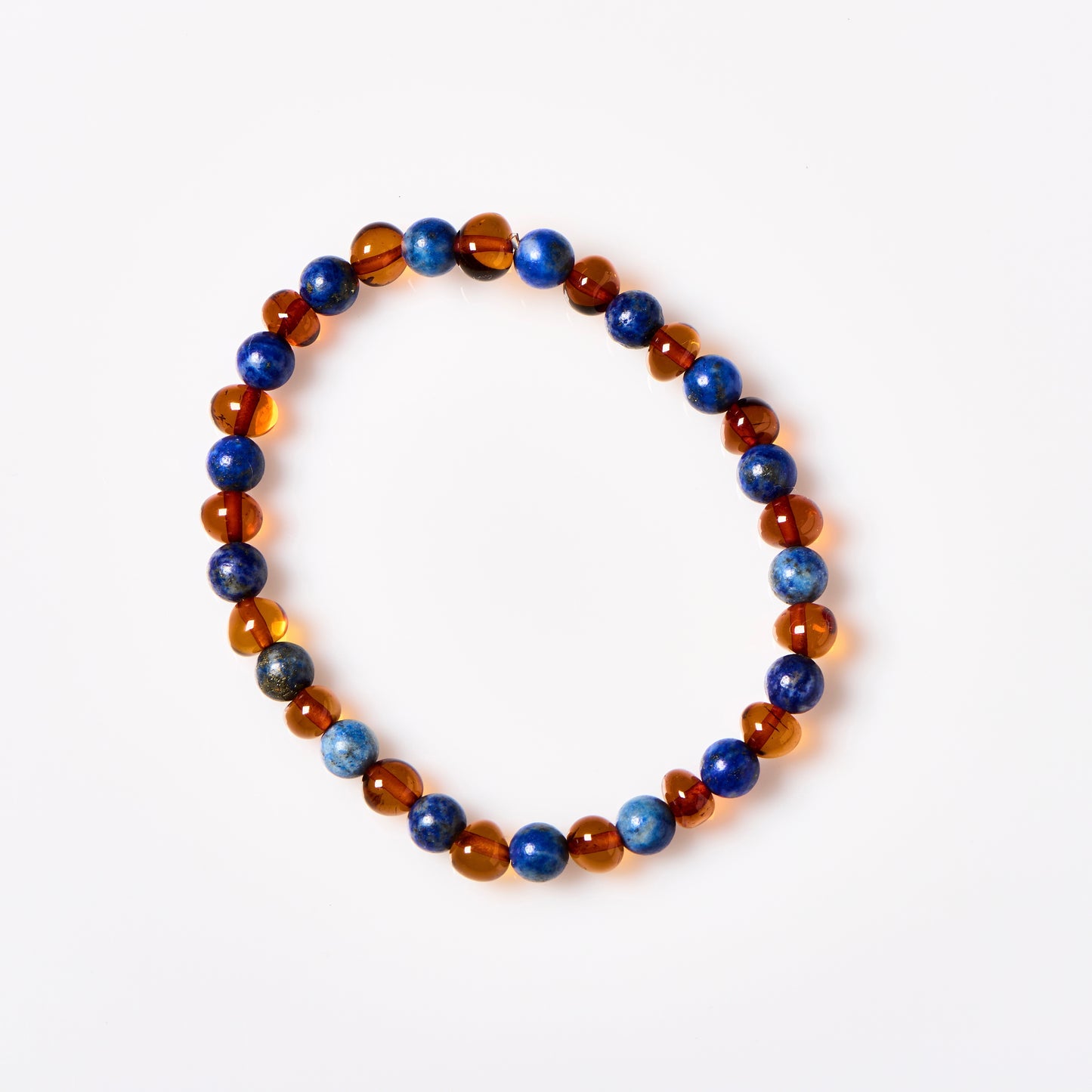 Baltic Amber & Gemstone Bracelet - Cognac + Lapis Lazuli - Adult