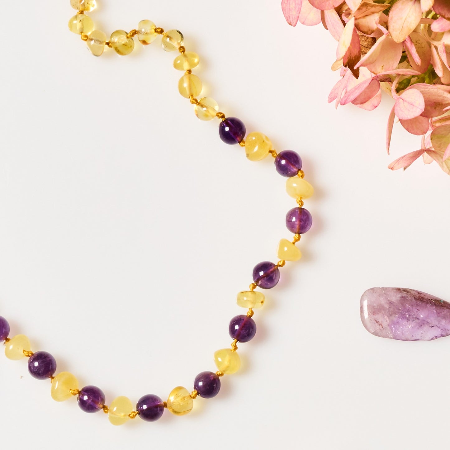 Baltic Amber Necklace - Honey Amber + Amethyst - Children's
