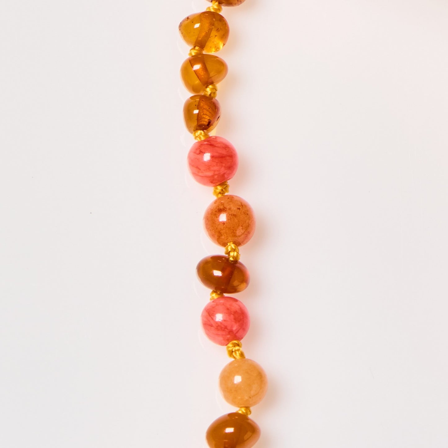 Baltic Amber + Gemstones Necklace - Cognac + Aventurine + Coral - Children's
