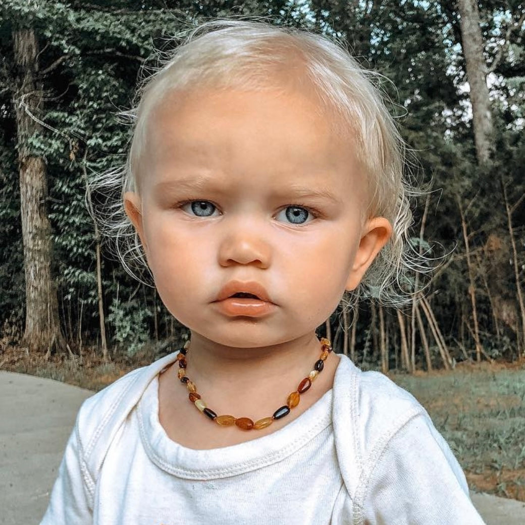 Baltic Amber Necklace - Multicolor Beans - Children's