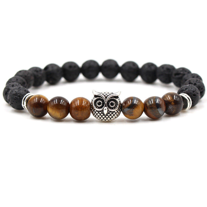 Volcanic Rock Lava Bead Bracelet - Tiger Eye Healing Stones (7.5")