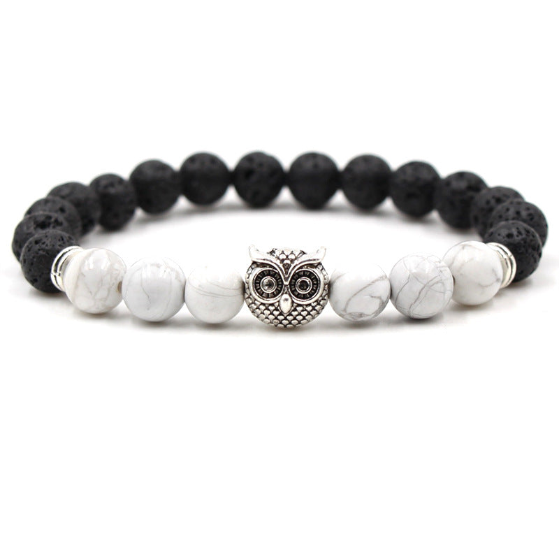 Volcanic Rock Lava Bead Bracelet - White Howlite Healing Stones (7.5")