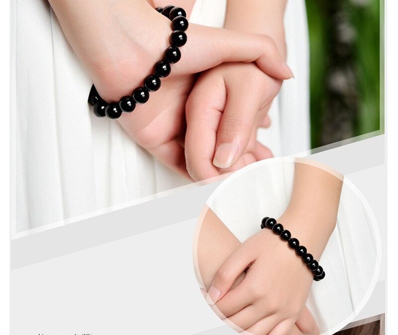 Natural Healing Stone Bracelets - Black Agate Precious Gemstone (7.5")