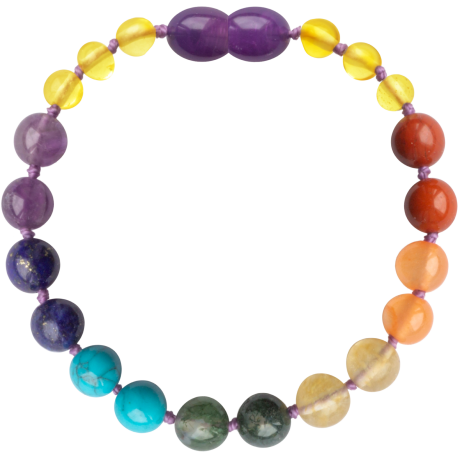 Baltic Amber + Gemstones Bracelet or Anklet - Honey Chakra - Children's