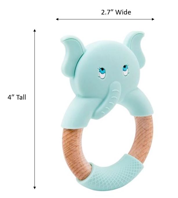 Baby Teething Toy (Mint) - Silicone Teether & Wooden Ring - Effective Pain Relief