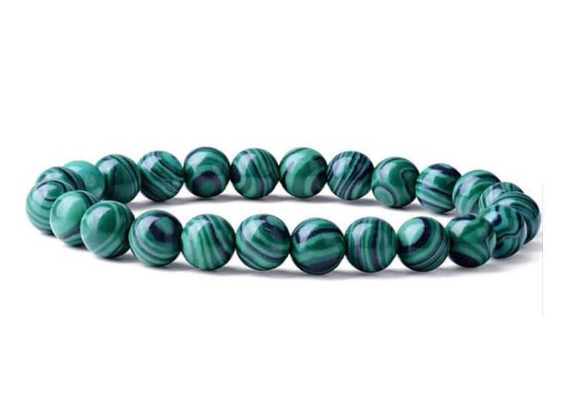 Natural Healing Stone Bracelets - Malachite Precious Beaded Gemstone (7.5")
