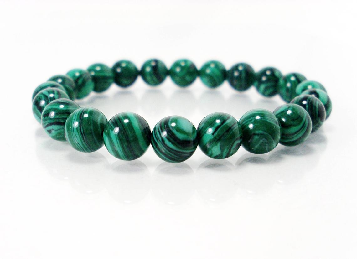 Natural Healing Stone Bracelets - Malachite Precious Beaded Gemstone (7.5")