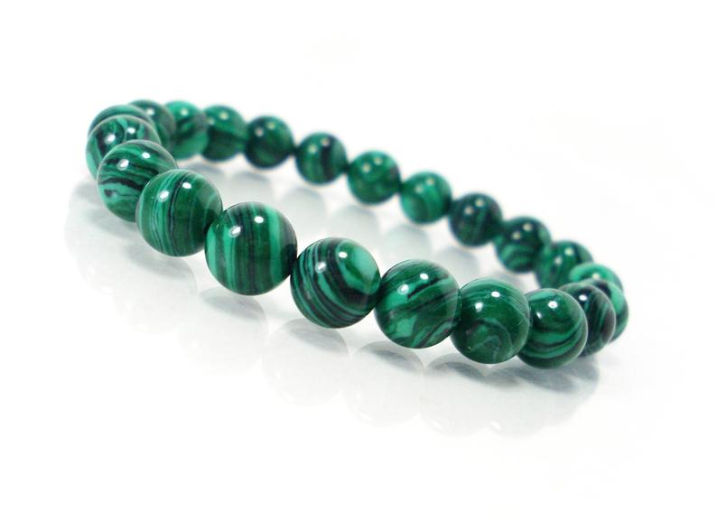 Natural Healing Stone Bracelets - Malachite Precious Beaded Gemstone (7.5")