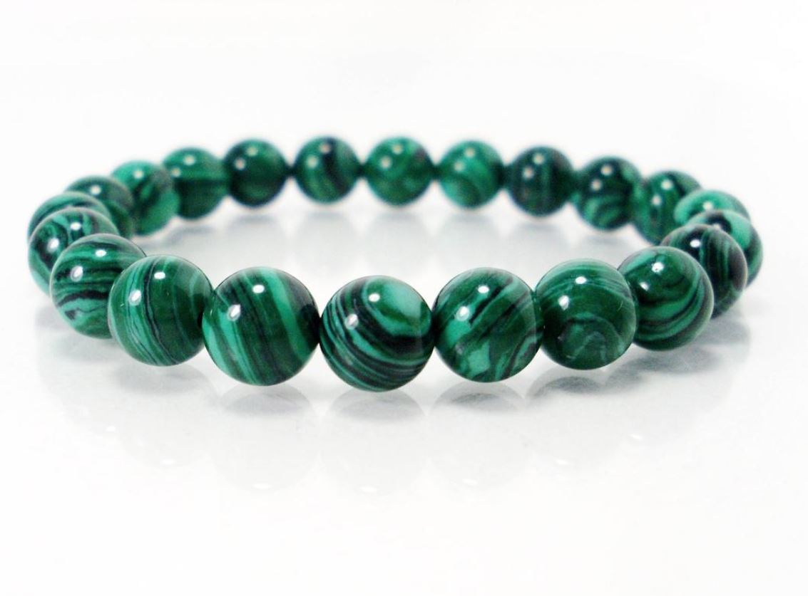 Natural Healing Stone Bracelets - Malachite Precious Beaded Gemstone (7.5")