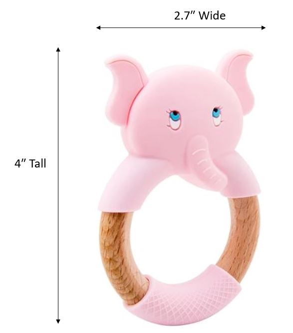 Baby Teething Toy (Pink) - Silicone Teether & Wooden Ring - Effective Pain Relief