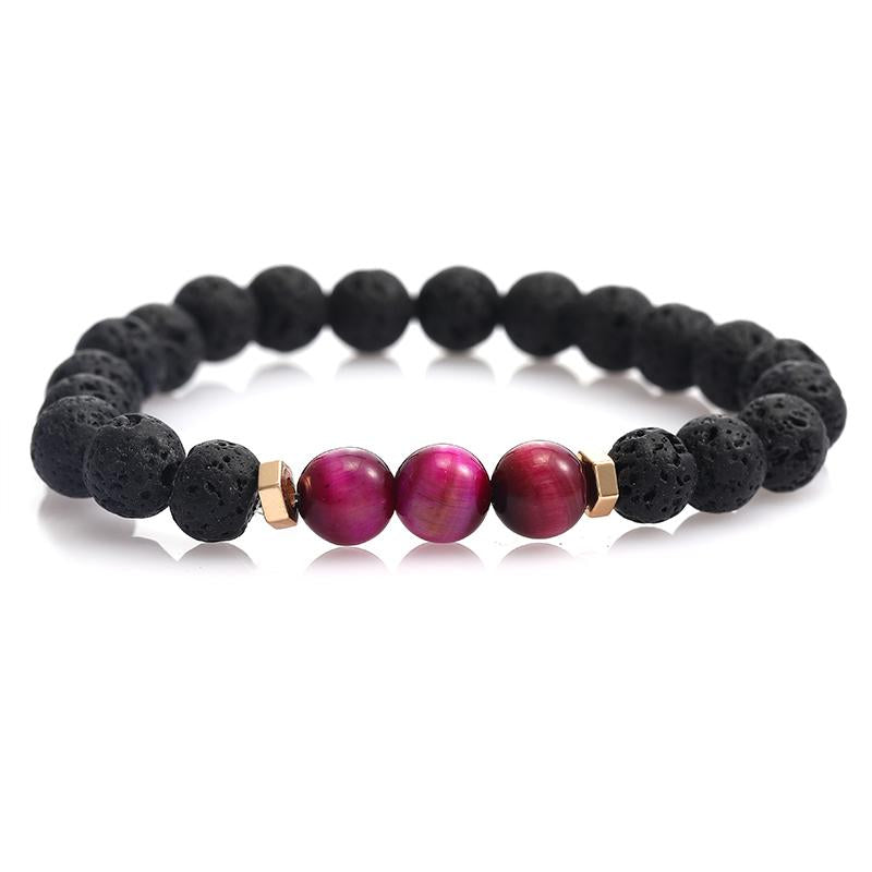 Volcanic Rock Lava Bead Bracelet - Wine Red Jade Healing Stones (7.5")