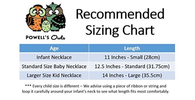 Powell’s Owls Teething Necklace Sizing Chart