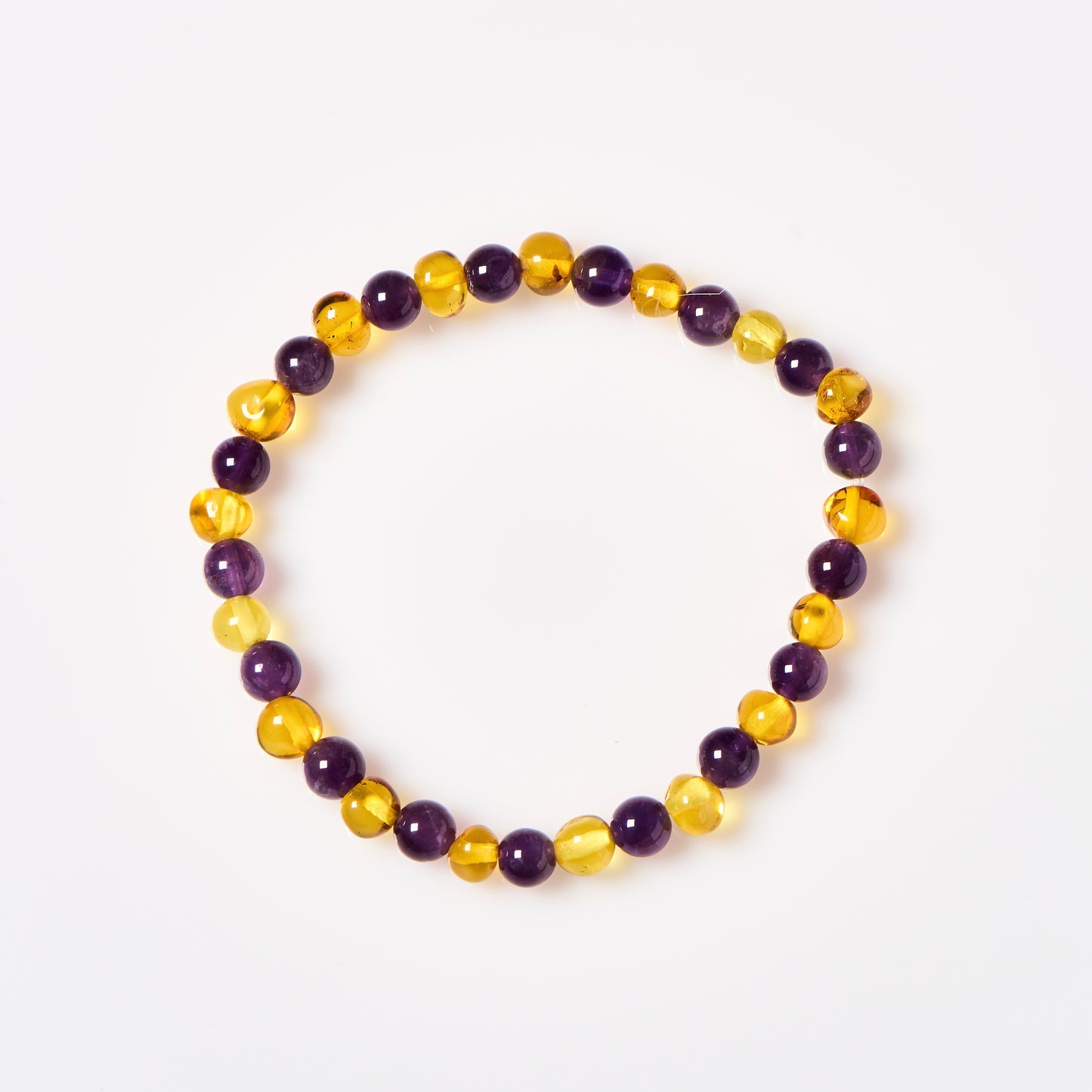 Baltic Amber & Gemstone Bracelet - Honey + Amethyst - Adult