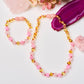 Children's Necklace + Bracelet Set - Honey Amber + Rose Quartz + Pink Jade