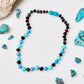 Baltic Amber + Gemstones Necklace - Cherry Amber + Dark Turquoise + Jade