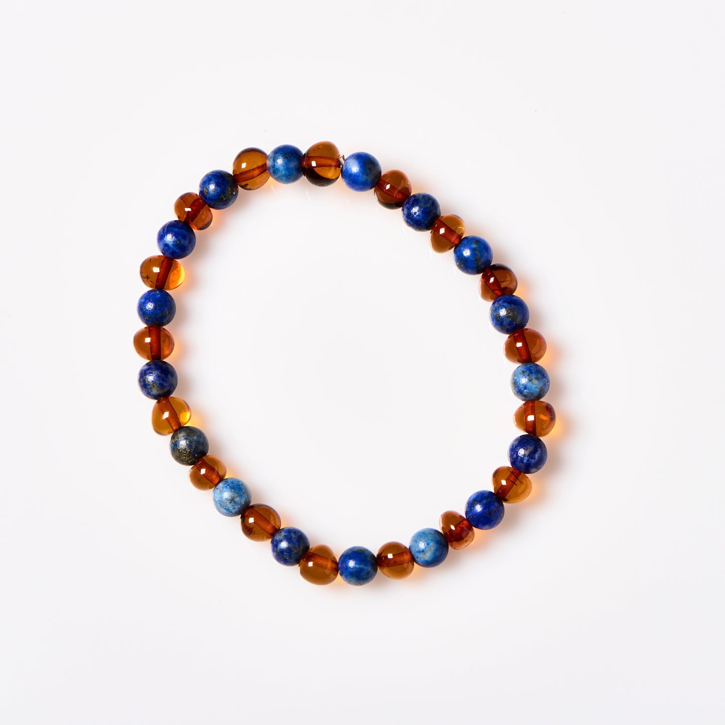 Baltic Amber & Gemstone Bracelet -  Cognac + Lapis Lazuli - Adult