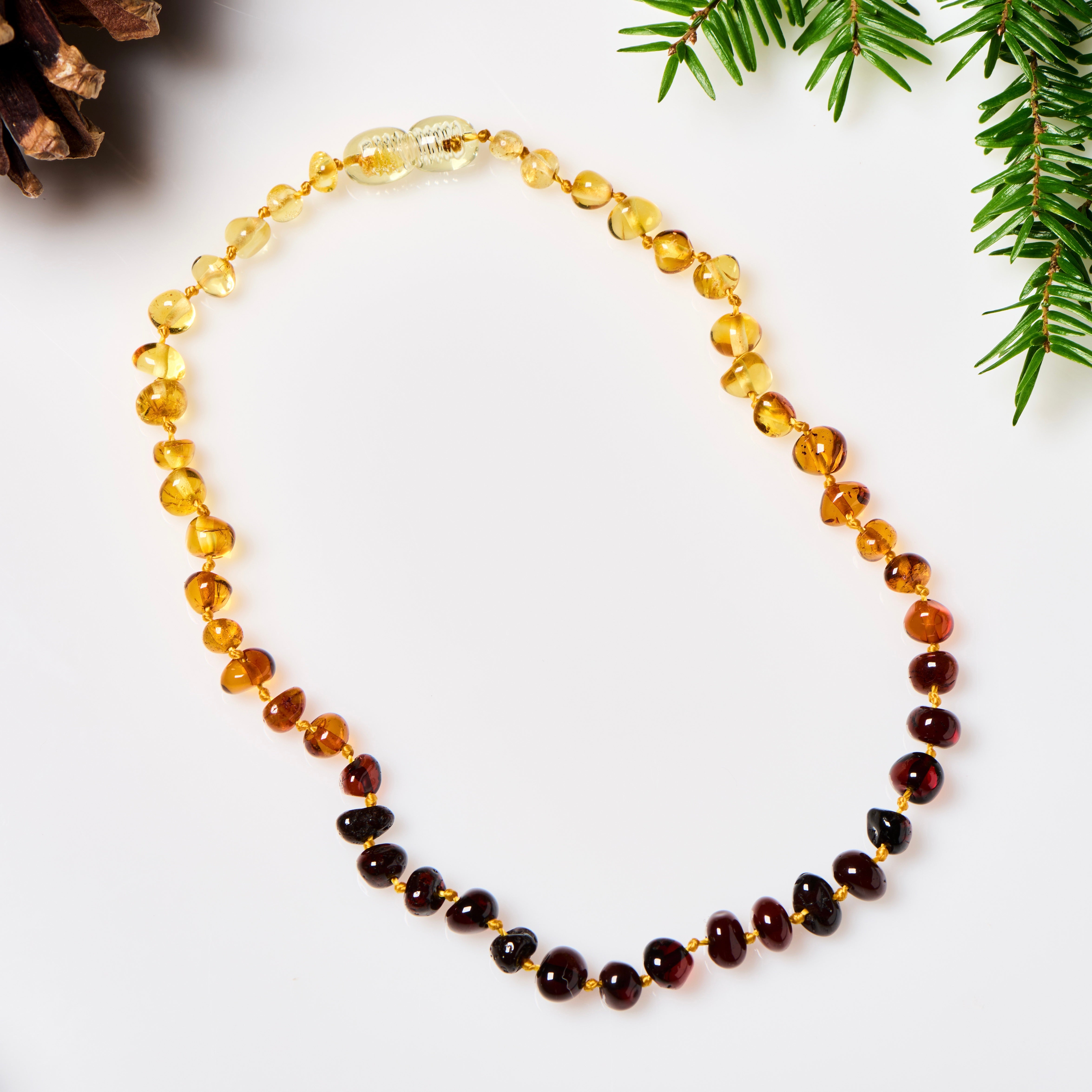 Genuine Baltic Amber Necklace - Natural Cognac Multicolor Strand, 20.8 Inches, Handmade