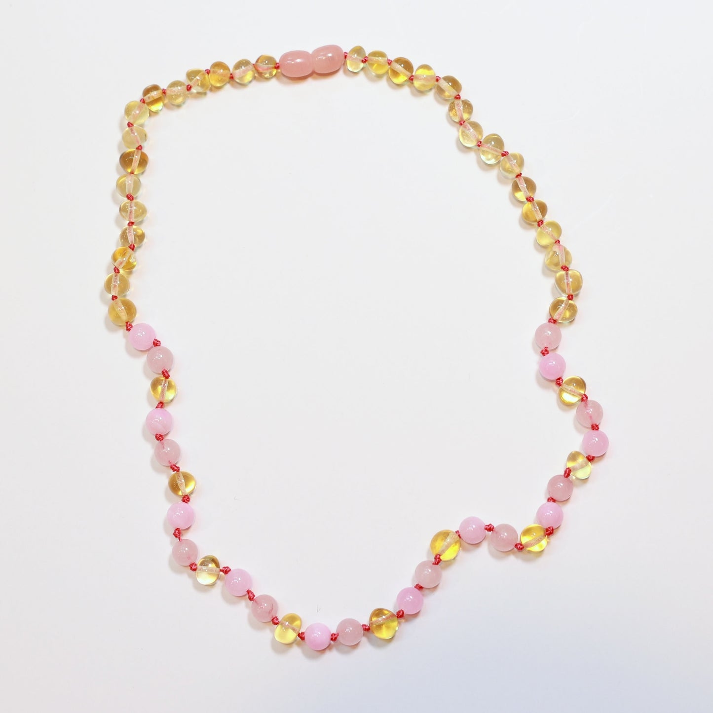 Baltic Amber + Gemstones Necklace - Honey Amber + Rose Quartz + Pink Jade - Adult