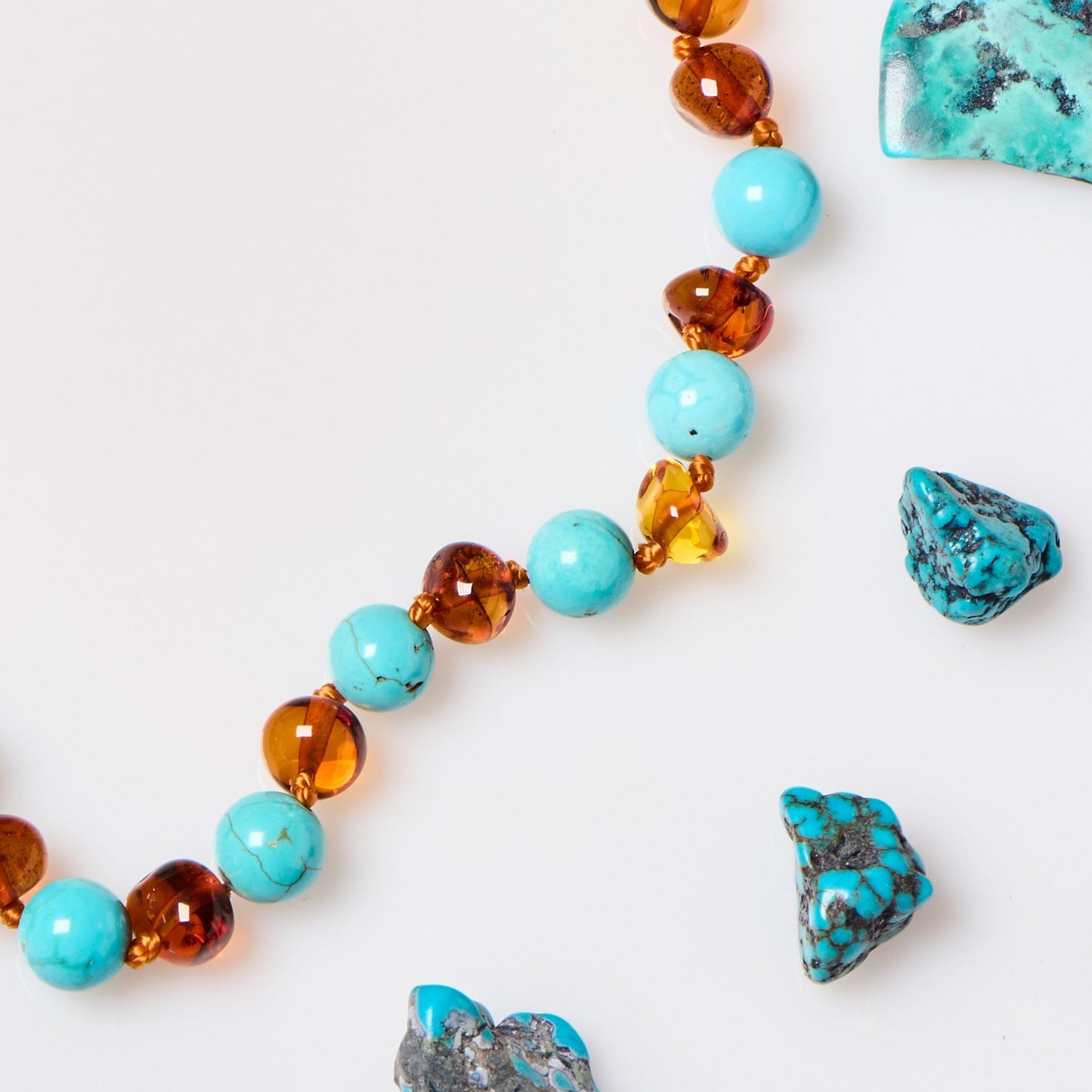 Baltic Amber Necklace - Cognac Amber + Turquoise - Children's