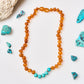 Baltic Amber Necklace - Raw Cognac Amber + Turquoise - Children's