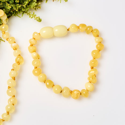 Baltic Amber Bracelet or Anklet - Polished Milk - Children's