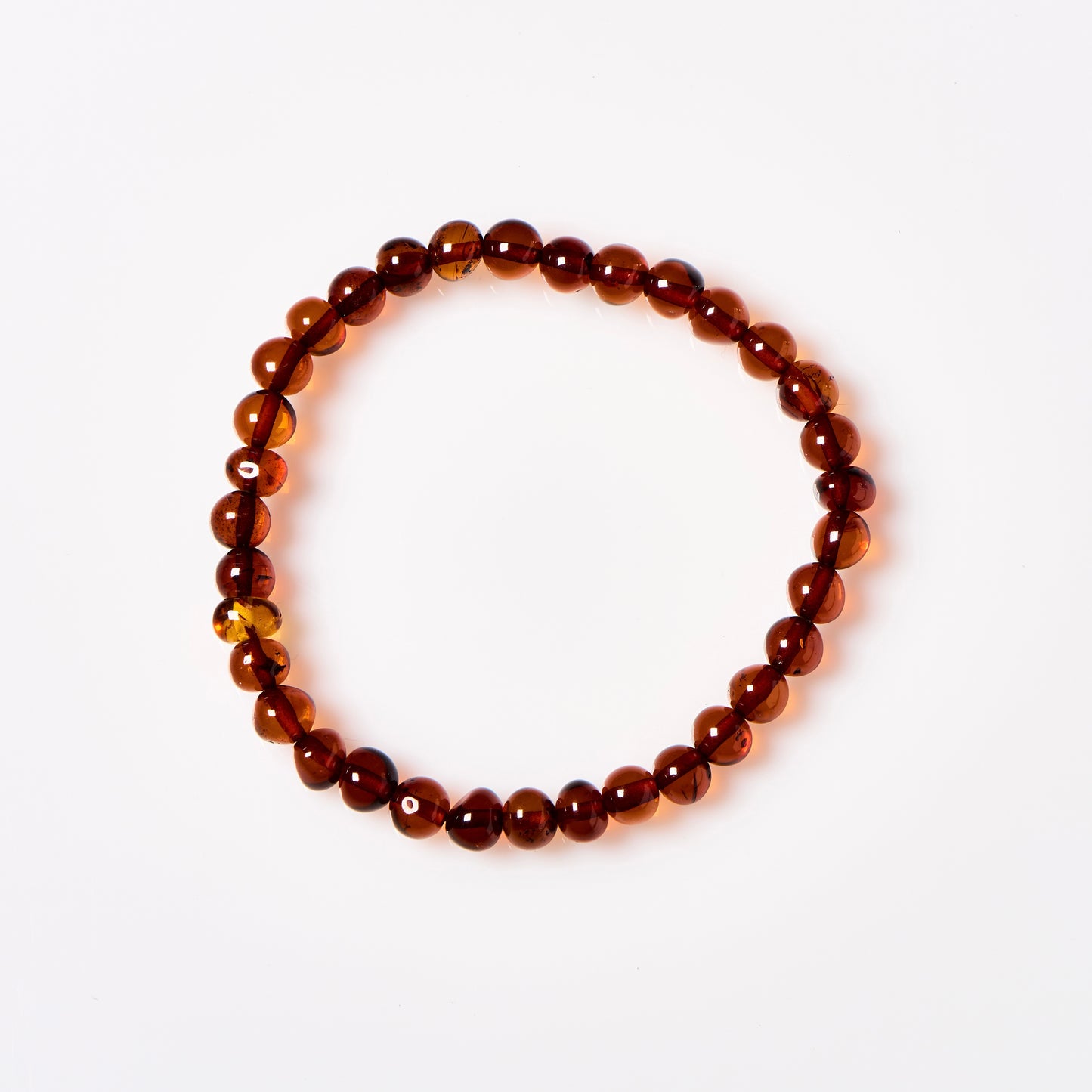 polished cognac Baltic amber beaded bracelet in an adult size