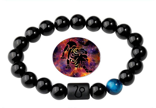 Leo Zodiac Bracelets - Black Onyx & Tiger Eye Stone - Beaded Bracelets (Adults 8.5")