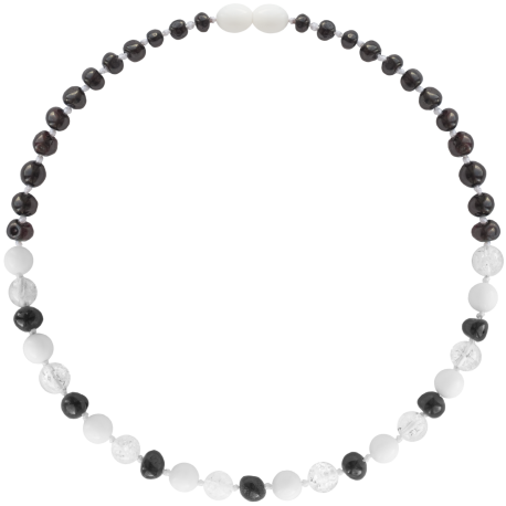 Matching Amber + Gemstones Necklace & Bracelet - Cherry + Crystal + White Shell