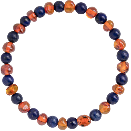 Baltic Amber & Gemstone Bracelet -  Cognac + Lapis Lazuli - Adult