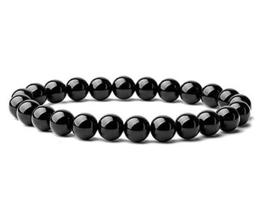 Natural Healing Stone Bracelets - Black Agate Precious Gemstone (7.5")