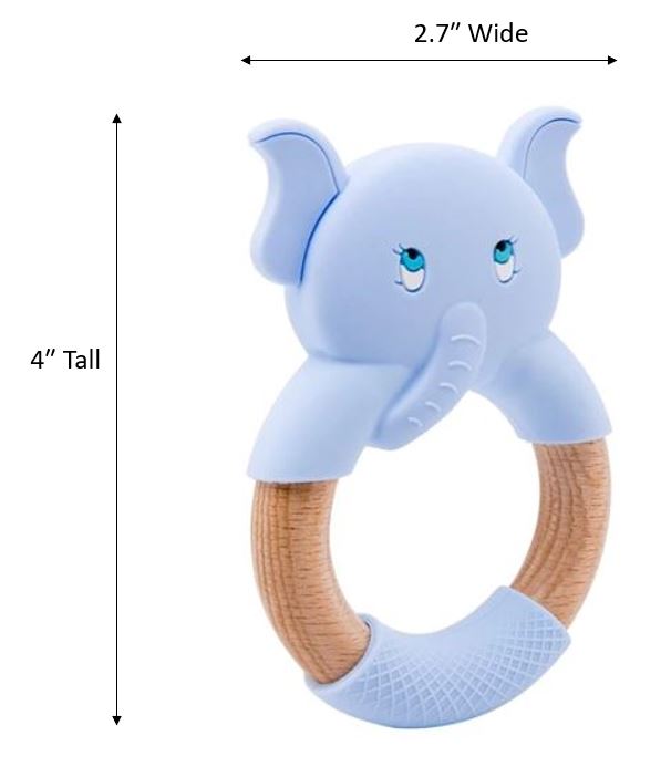 Baby Teething Toy (Blue) - Silicone Teether & Wooden Ring - Effective Pain Relief