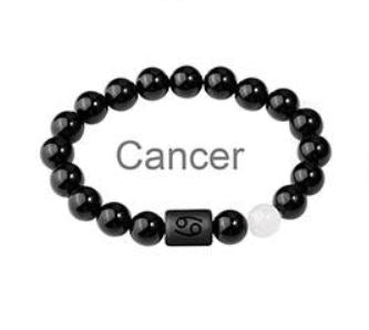 Cancer Zodiac Bracelets - Black Onyx & White Jade Stone - Beaded Bracelets (Adults 8.5")