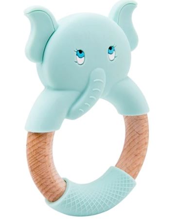 Baby Teething Toy (Mint) - Silicone Teether & Wooden Ring - Effective Pain Relief