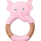 Baby Teething Toy (Pink) - Silicone Teether & Wooden Ring - Effective Pain Relief