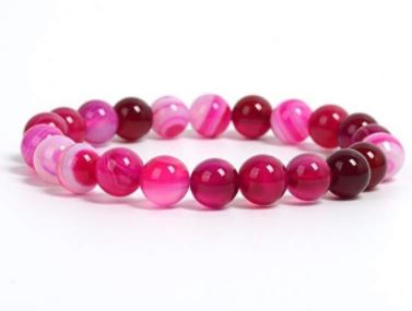 Natural Healing Stone Bracelets - Pink Agate Precious Beaded Gemstone (7.5")
