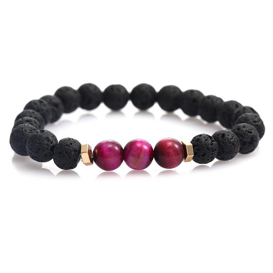 Natural Volcanic Stone Bead Bracelets (7.5") - Lava Rock Beads (Wine Red Jade)
