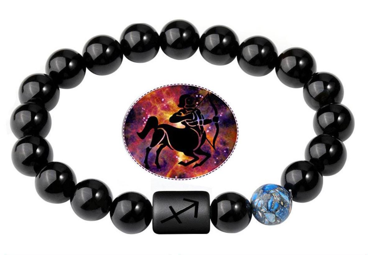 Sagittarius Zodiac Bracelets - Black Onyx & Earth Stone - Beaded Bracelets (Adults 8.5")