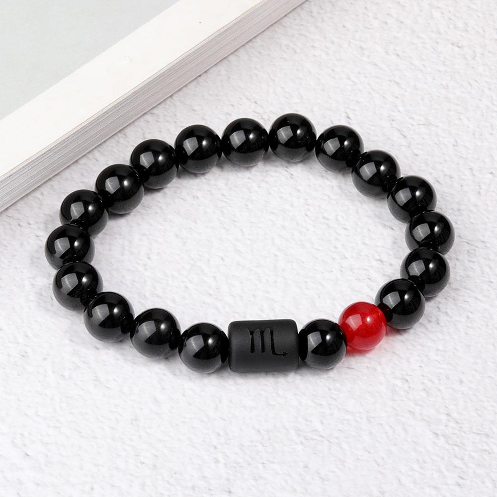 Scorpio Zodiac Bracelets - Black Onyx & Red Agate Stone - Beaded Bracelets (Adults 8.5")